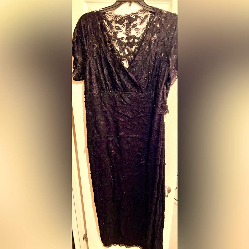 Marina- Floor Length, black fitted lace gown with beading and beautiful details